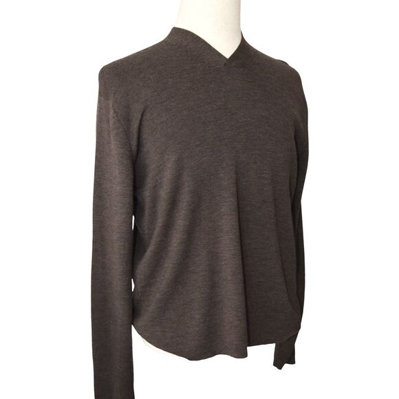 Tasso Elba Brown Merino Wool Sweater Size M V-Neck Minimalist Preppy Classic - Picture 2 of 7